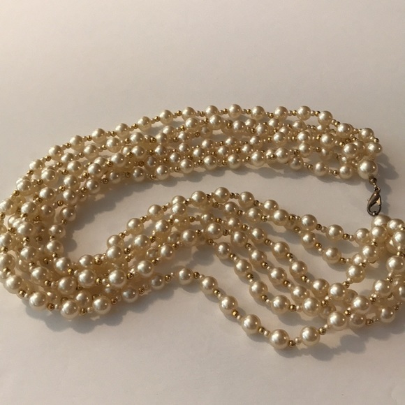 Pearl Necklace 6 strands with small pearl and gold beads faux - Picture 8 of 8